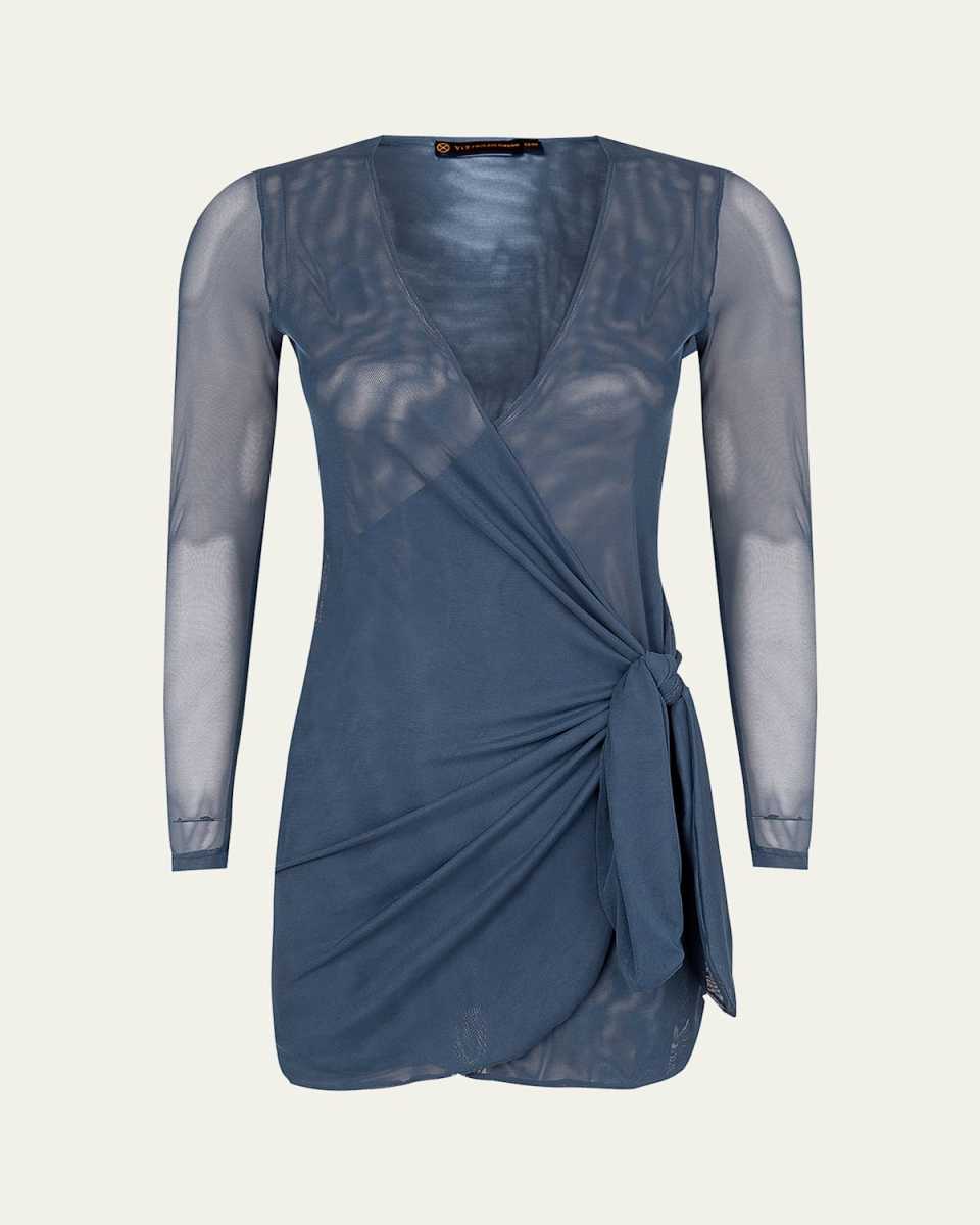 Solid Emily Sheer Long-Sleeve Coverup